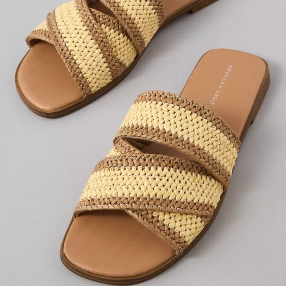 american eagle AE Natural Two-Tone Raffia Slide Sandal/NWT/9